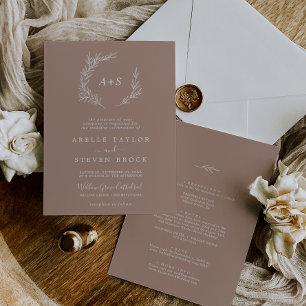 Minimal Leaf Neutral All In One Wedding Invitation