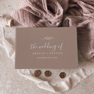 Minimal Leaf Neutral Monogram Back Wedding Guest Book