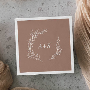 Minimal Leaf   Neutral Monogram Wedding Napkins