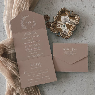 Minimal Leaf   Neutral Wedding All In One Invitation