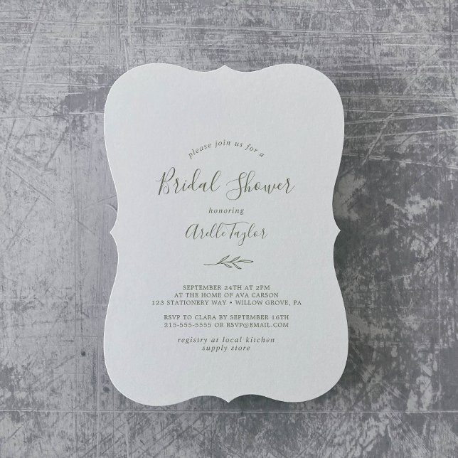 Minimal Leaf | Olive Green Bridal Shower Invitation (Creator Uploaded)