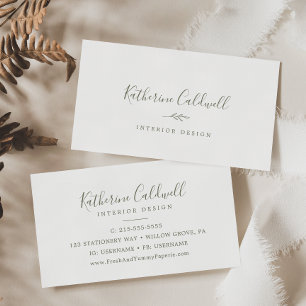 Minimal Leaf   Olive Green Business Card