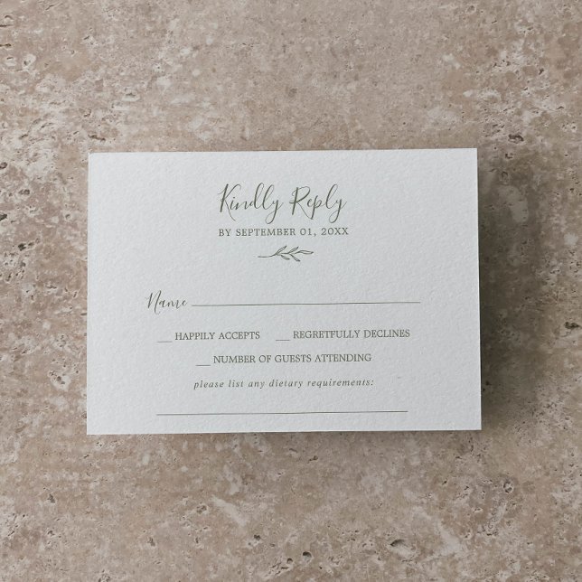 Minimal Leaf | Olive Green Dietary Requirement RSVP Card (Creator Uploaded)