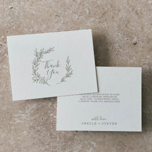 Minimal Leaf Olive Green Flat Thank You Card