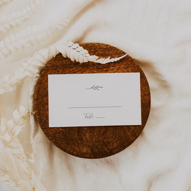 Minimal Leaf | Olive Green Flat Wedding Place Card (Creator Uploaded)