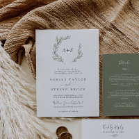 Minimal Leaf | Olive Green Formal Monogram Wedding