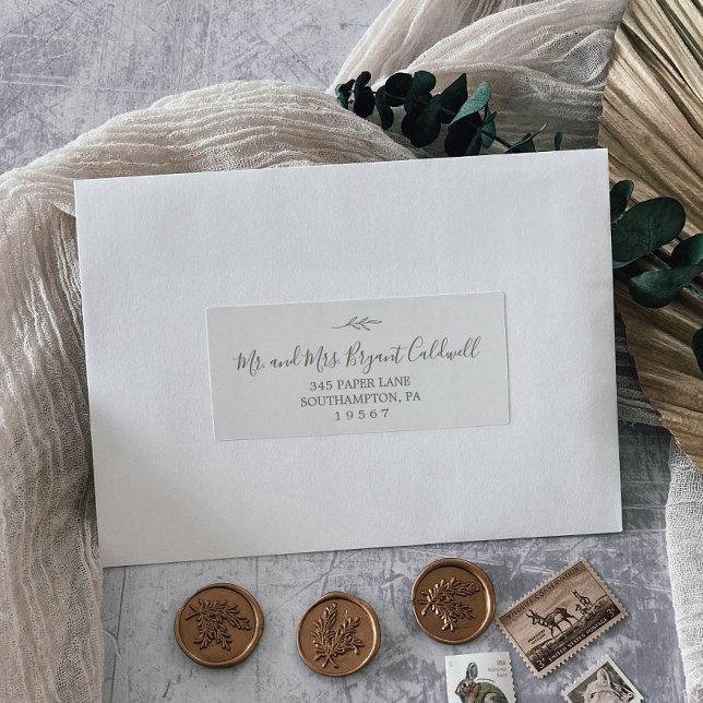 Minimal Leaf | Olive Green Guest Address Labels (Creator Uploaded)