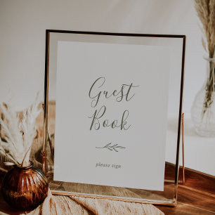 Minimal Leaf Olive Green Guest Book Poster