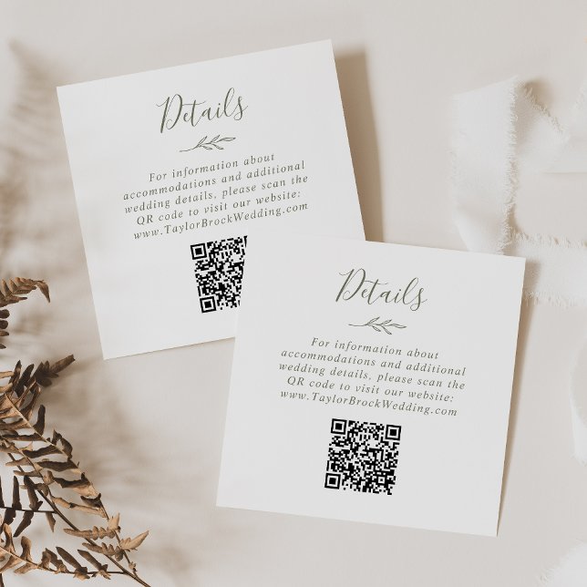 Minimal Leaf | Olive Green QR Code Wedding Details Enclosure Card (Creator Uploaded)