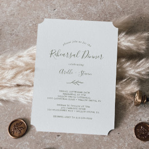 Minimal Leaf   Olive Green Rehearsal Dinner Invitation