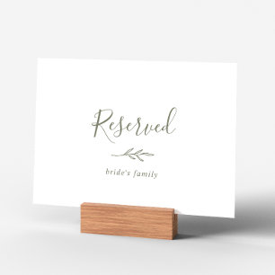 Minimal Leaf   Olive Green Reserved Sign