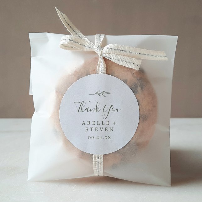 Minimal Leaf | Olive Green Thank You Favour Sticke Classic Round Sticker (Creator Uploaded)
