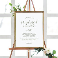 Minimal Leaf | Olive Green Unplugged Ceremony Sign