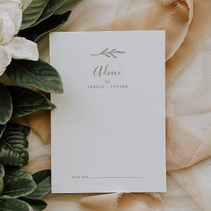 Minimal Leaf Olive Green Wedding Advice Card