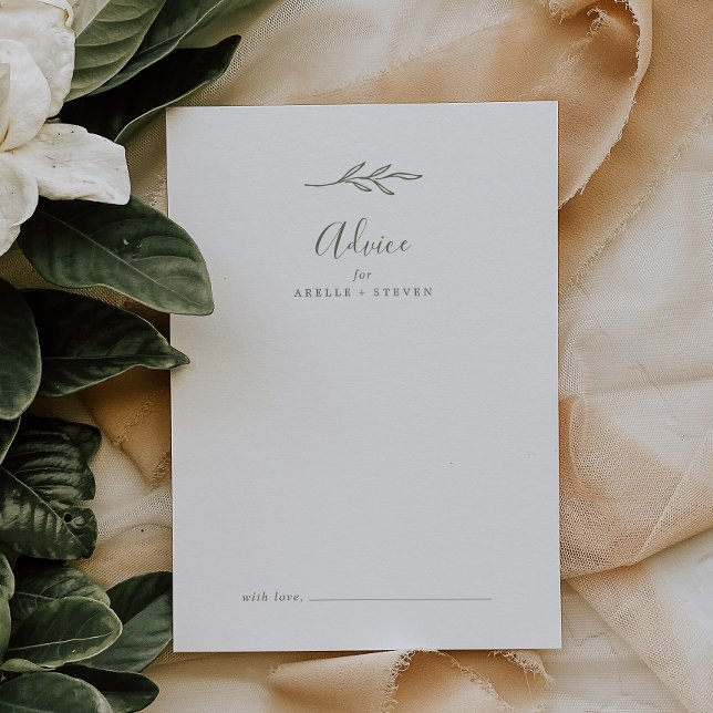 Minimal Leaf | Olive Green Wedding Advice Card (Creator Uploaded)