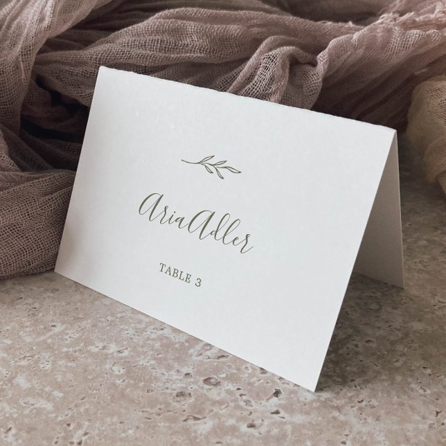 Minimal Leaf | Olive Green Wedding Place Cards (Creator Uploaded)