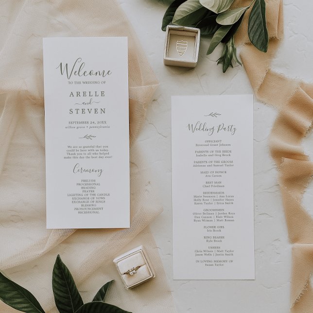 Minimal Leaf | Olive Green Wedding Program Programme (Creator Uploaded)