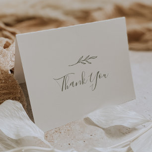 Minimal Leaf Olive Green Wedding Thank You Card