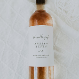 Minimal Leaf Olive Green Wedding Wine Label