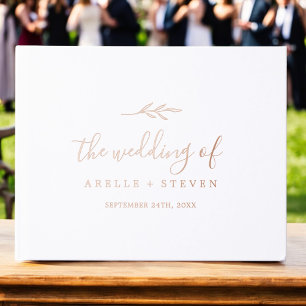 Minimal Leaf Pink Rose Gold Foil Monogram Wedding Guest Book