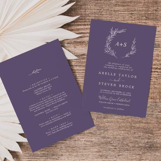 Minimal Leaf | Plum Purple All In One Wedding Invitation (Creator Uploaded)