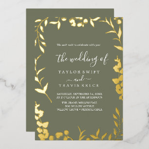 Minimal Leaf Plum Purple and Gold Foil Wedding 
