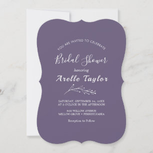 Minimal Leaf Plum Purple Bridal Shower Invitation