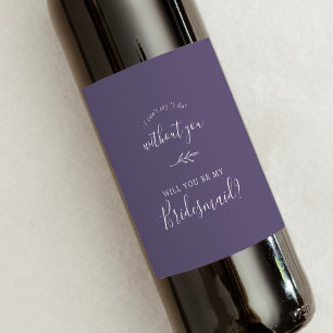 Minimal Leaf Plum Purple Bridesmaid Proposal Wine Label