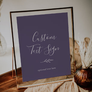 Minimal Leaf Plum Purple Custom Text Sign