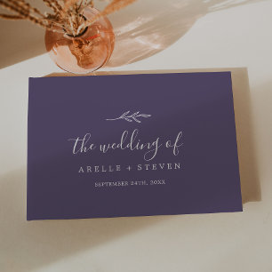 Minimal Leaf   Plum Purple Monogram Back Wedding Guest Book
