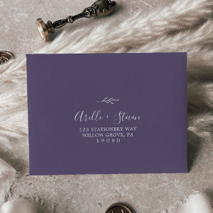 Minimal Leaf   Plum Purple Self-Addressed RSVP Envelope