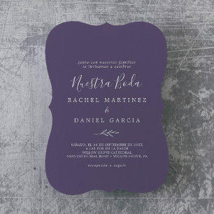 Minimal Leaf   Plum Purple Spanish Nuestra Boda Invitation