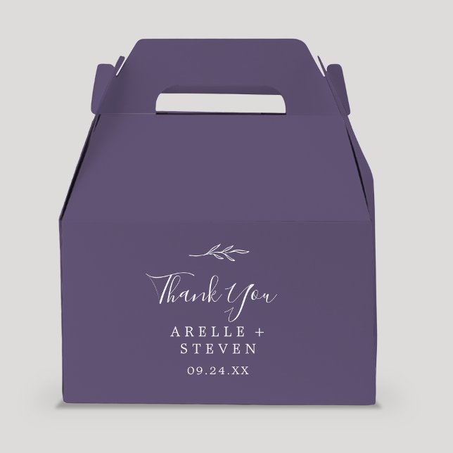 Minimal Leaf | Plum Purple Thank You Wedding Favour Box (Creator Uploaded)