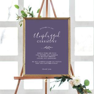 Minimal Leaf   Plum Purple Unplugged Ceremony Sign