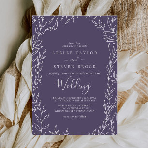 Minimal Leaf   Plum Purple Wedding Invitation