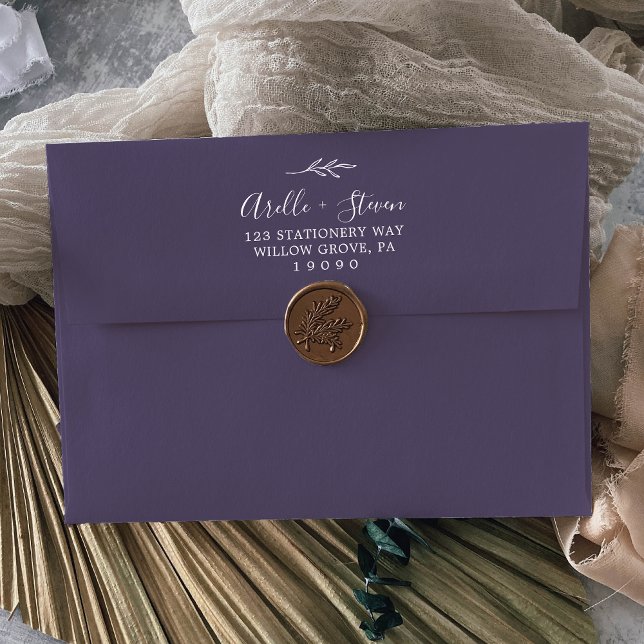Minimal Leaf | Plum Purple Wedding Invitation Envelope (Creator Uploaded)