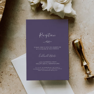 Minimal Leaf Plum Purple Wedding Reception Enclosure Card