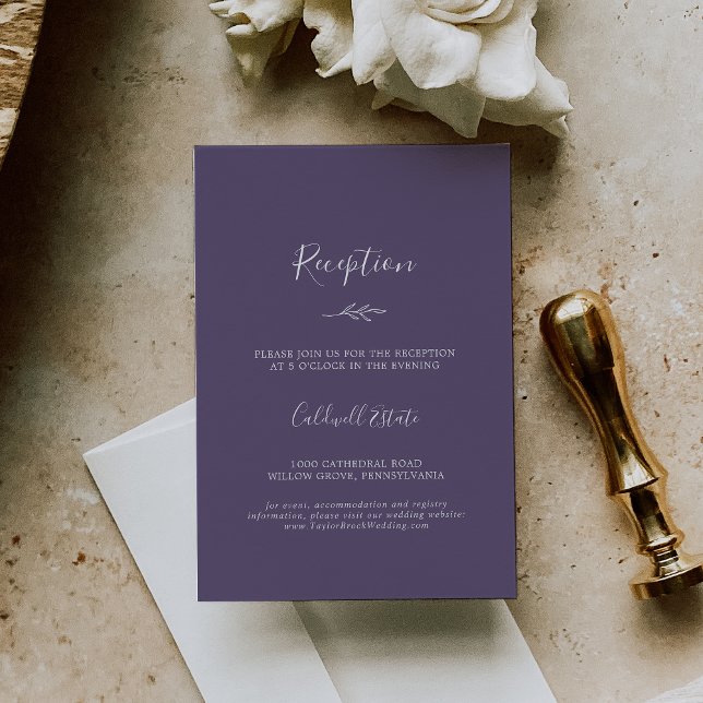 Minimal Leaf | Plum Purple Wedding Reception Enclosure Card (Creator Uploaded)