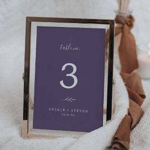 Minimal Leaf   Plum Purple Wedding Table Number