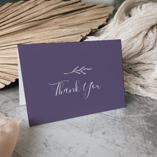 Minimal Leaf   Plum Purple Wedding Thank You Card