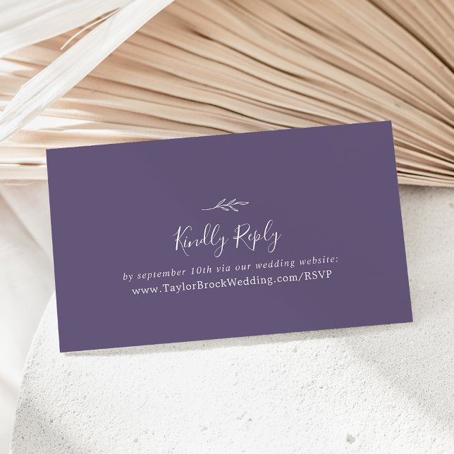 Minimal Leaf | Plum Purple Wedding Website RSVP Enclosure Card (Creator Uploaded)
