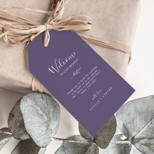Minimal Leaf Plum Purple Wedding Welcome Gift Tags