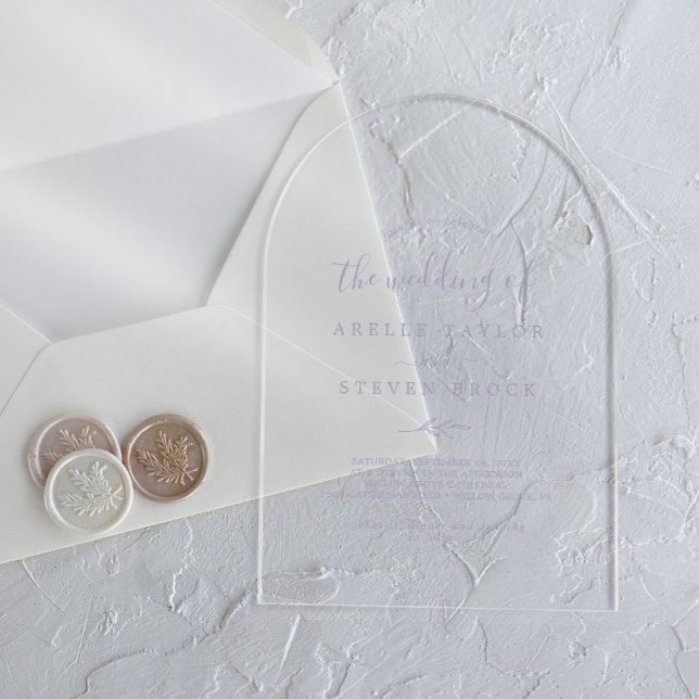 Minimal Leaf Purple Boho Simple Botanical Wedding Acrylic Invitations (Minimal Leaf Purple Boho Simple Botanical Wedding Acrylic Invitations)