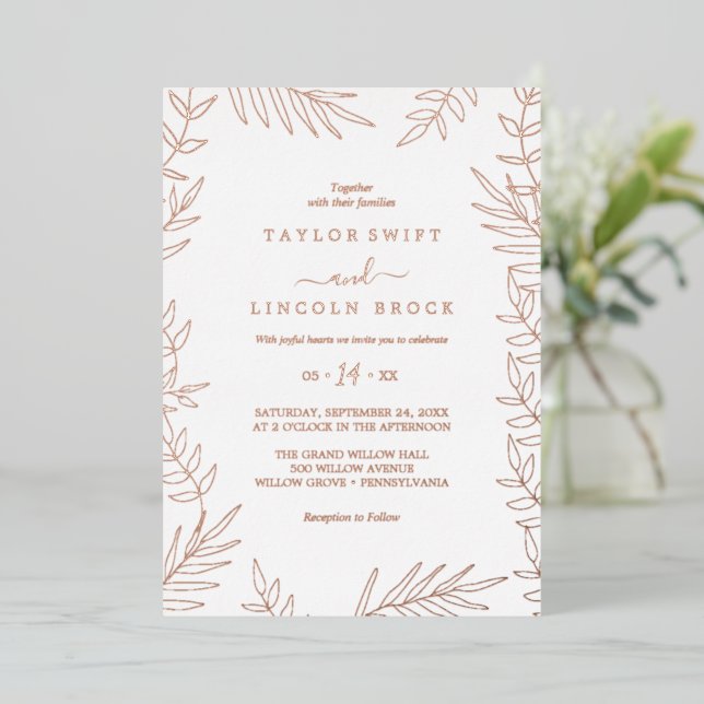 Minimal Leaf | Rose Gold Foil Frame Wedding  (Standing Front)