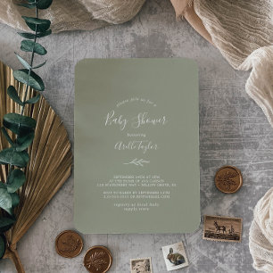 Minimal Leaf Sage Green Baby Shower Invitation