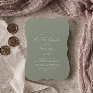 Minimal Leaf Sage Green Bridal Shower Invitation