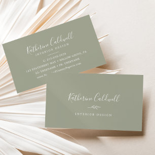 Minimal Leaf Sage Green Business Card