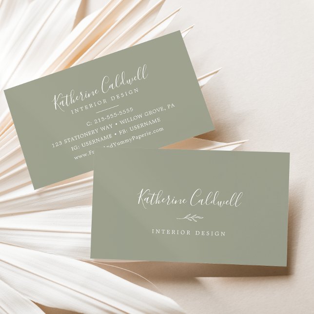 Minimal Leaf | Sage Green Business Card (Creator Uploaded)