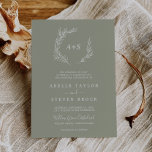 Minimal Leaf | Sage Green Formal Monogram Wedding Invitation<br><div class="desc">This minimal leaf sage green formal monogram wedding invitation is perfect for a boho wedding. The design features a simple greenery leaf silhouette in a dusty green colour with minimalist mountain boho style. Personalise with the first initials of the couple.</div>