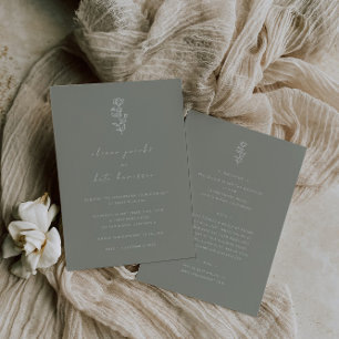 Minimal Leaf Sage Green Front & Back Wedding Invitation
